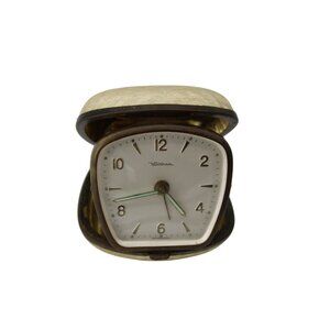 Waltham Travel Clock Germany Vintage Metal Clamshell 93764